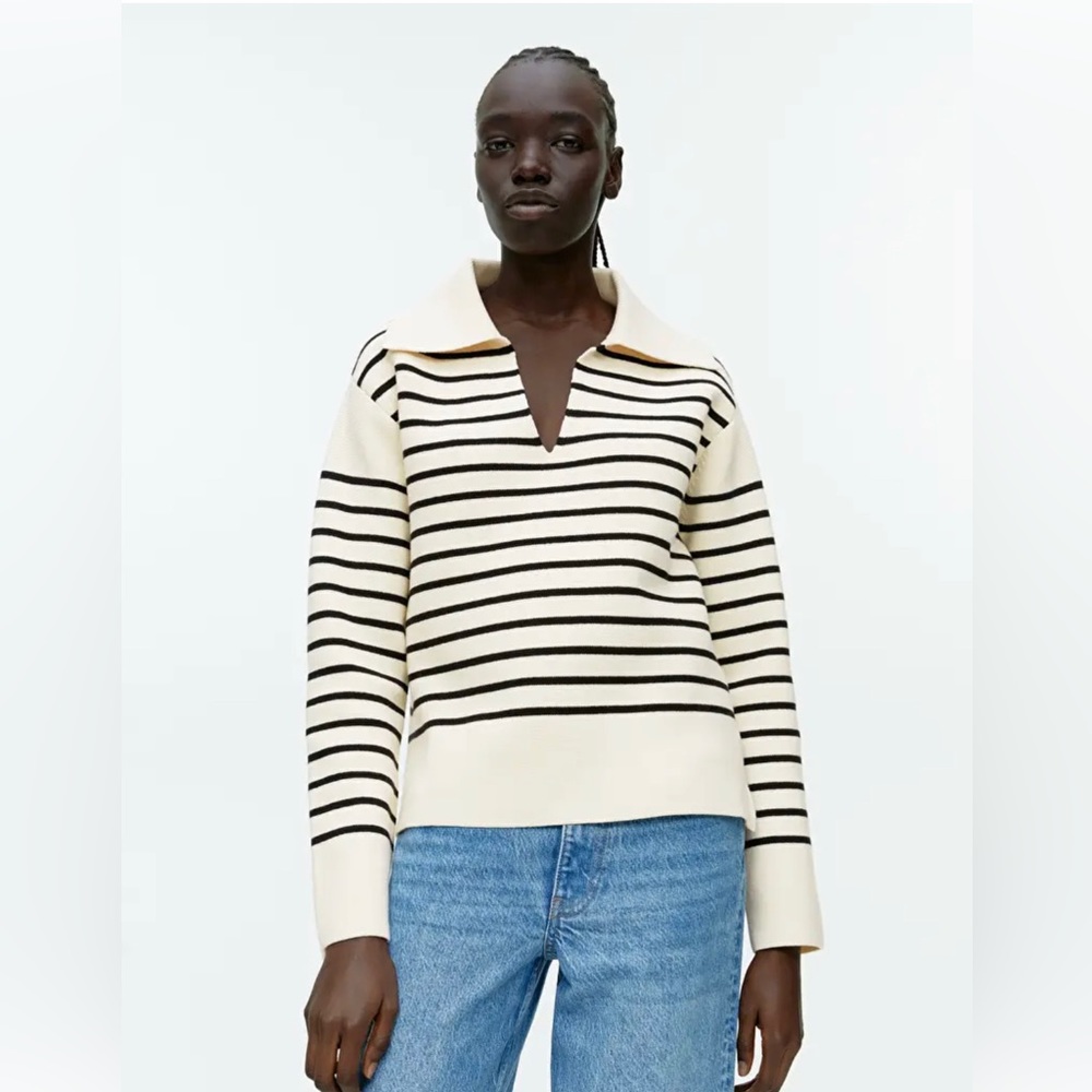 Arket Black and Cream Striped Sweater